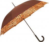 Parapluie canne auto. uni marron bande lopard - Les classiques